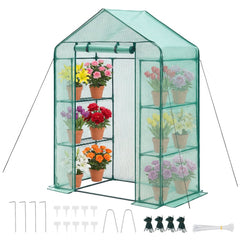 VEVOR Walk-in Greenhouse, 55.5" x 28.3" x 78.7" Greenhouse for Outdoors with PE Cover, 2 Tiers 4 Shelves, Roll-Up