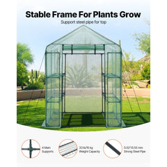VEVOR Walk-in Greenhouse, 55.5" x 56.1" x 78.7" Greenhouse for Outdoors with PE Cover, 2 Tiers 8 Shelves, Roll-Up