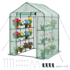 VEVOR Walk-in Greenhouse, 55.5" x 56.1" x 78.7" Greenhouse for Outdoors with PE Cover, 2 Tiers 8 Shelves, Roll-Up
