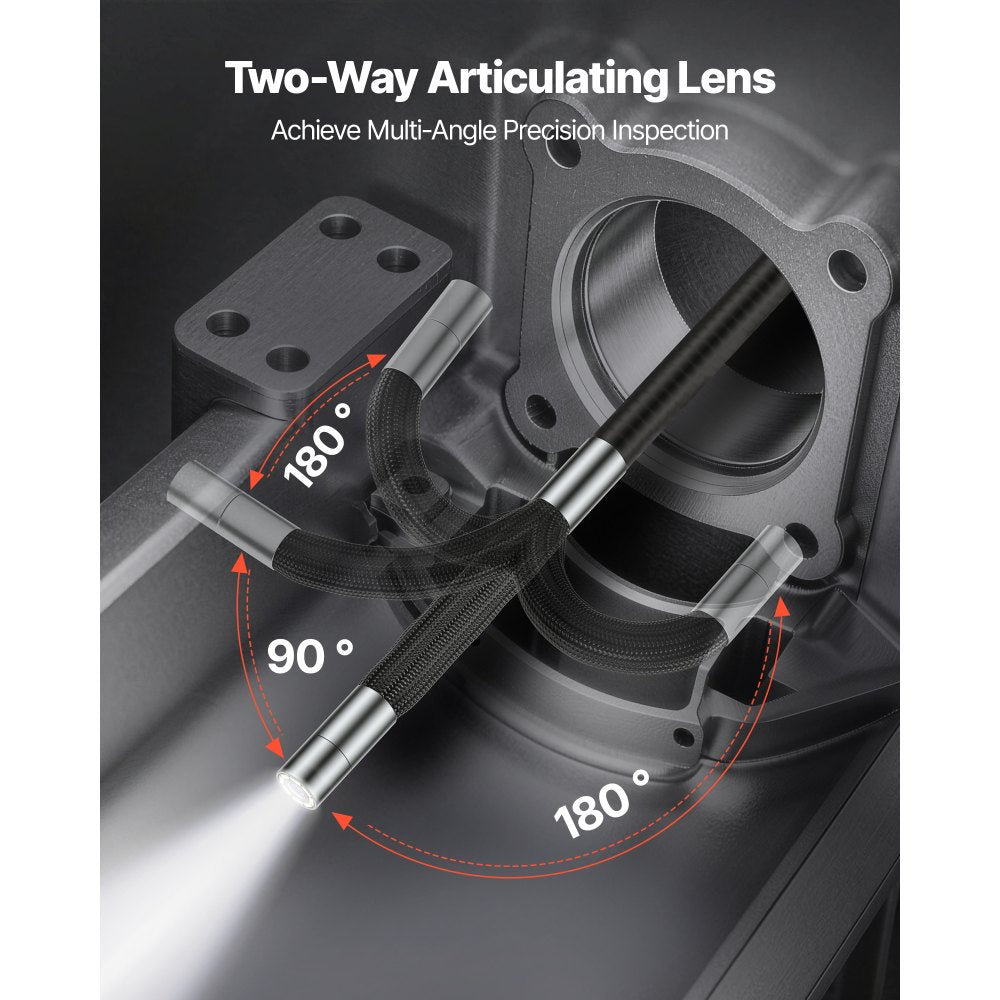 VEVOR Articulating Borescope Camera with Light, Two-Way Articulated Endoscope, 0.24" Slim Lens, 4.3" IPS Screen, 8X