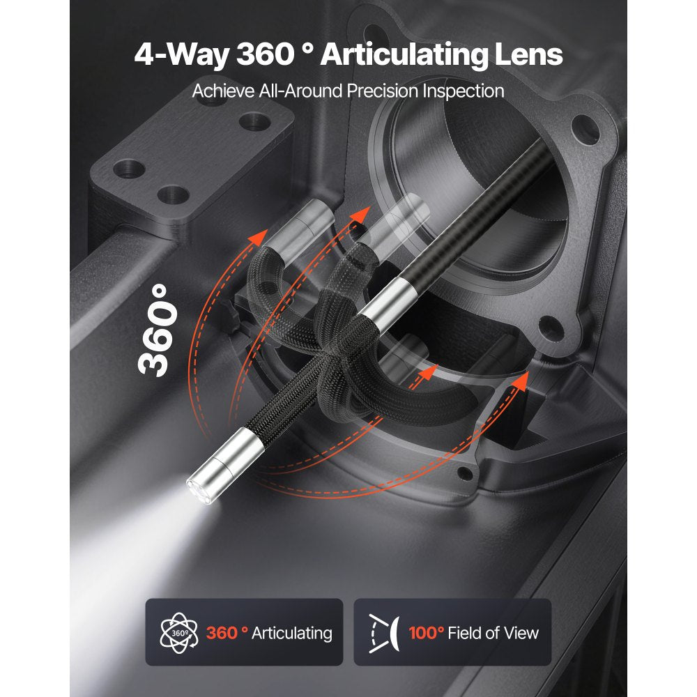 VEVOR Articulating Endoscope with Light, 4-Way 360° Articulated Borescope, 0.24" Slim Lens 1920 x 1080, 4.5" HD IPS