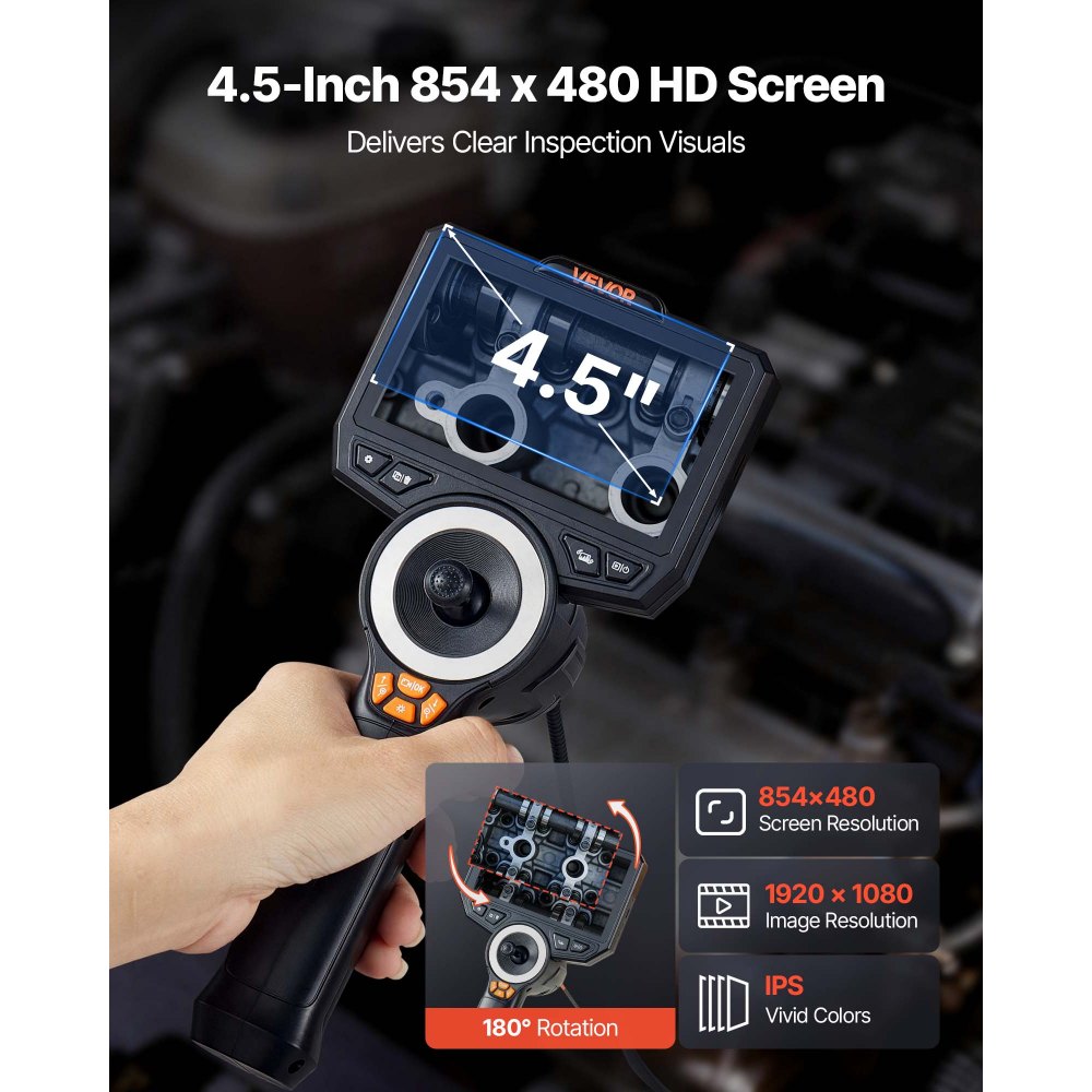 VEVOR 4-Way Articulating Endoscope with Light, True 1080P HD Industrial Borescope Inspection Camera with Articulated