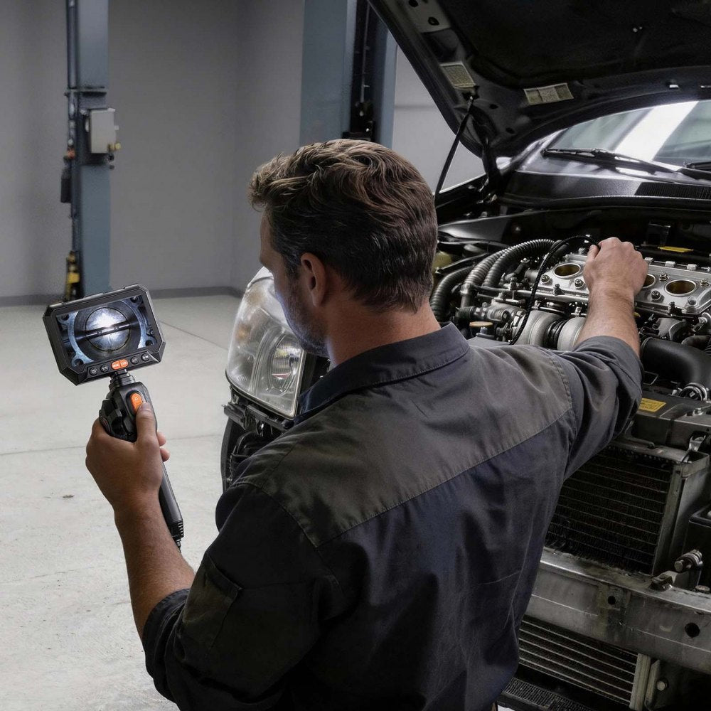 VEVOR Articulating Borescope with 0.15" Ultra Slim Lens, Two-Way Articulated Endoscope with Light, 5" HD IPS Screen, 8X