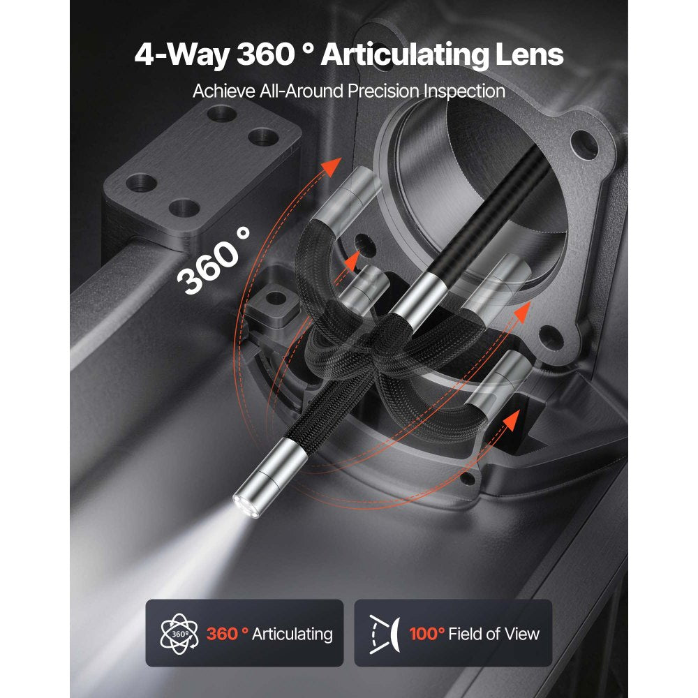 VEVOR Articulating Endoscope with Light, 4-Way 360° Articulated Borescope Camera, 6" HD IPS Screen, 1920 x 1080 Lens