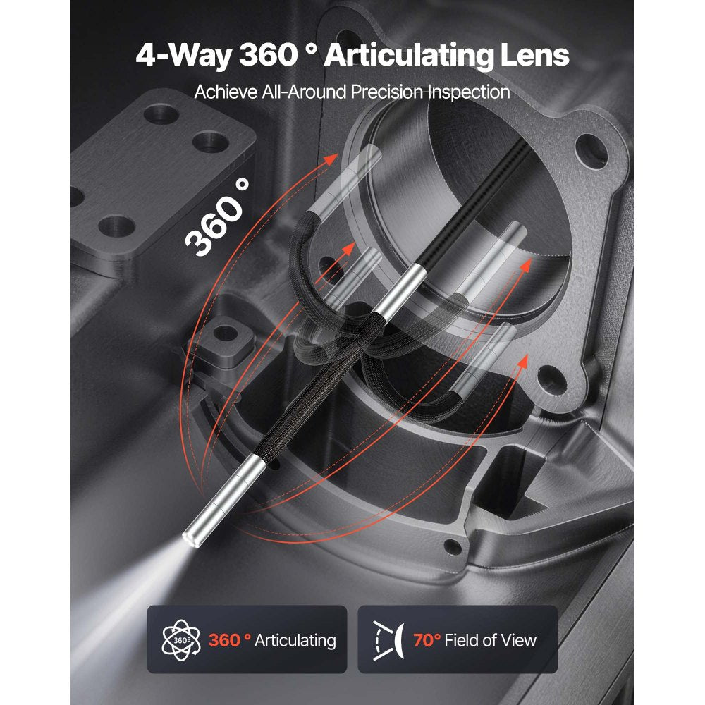 VEVOR Automotive Borescope Camera - 360° 4-Way, 0.15" Lens - 360°Articulation-4.9 ft / 0.15 inch