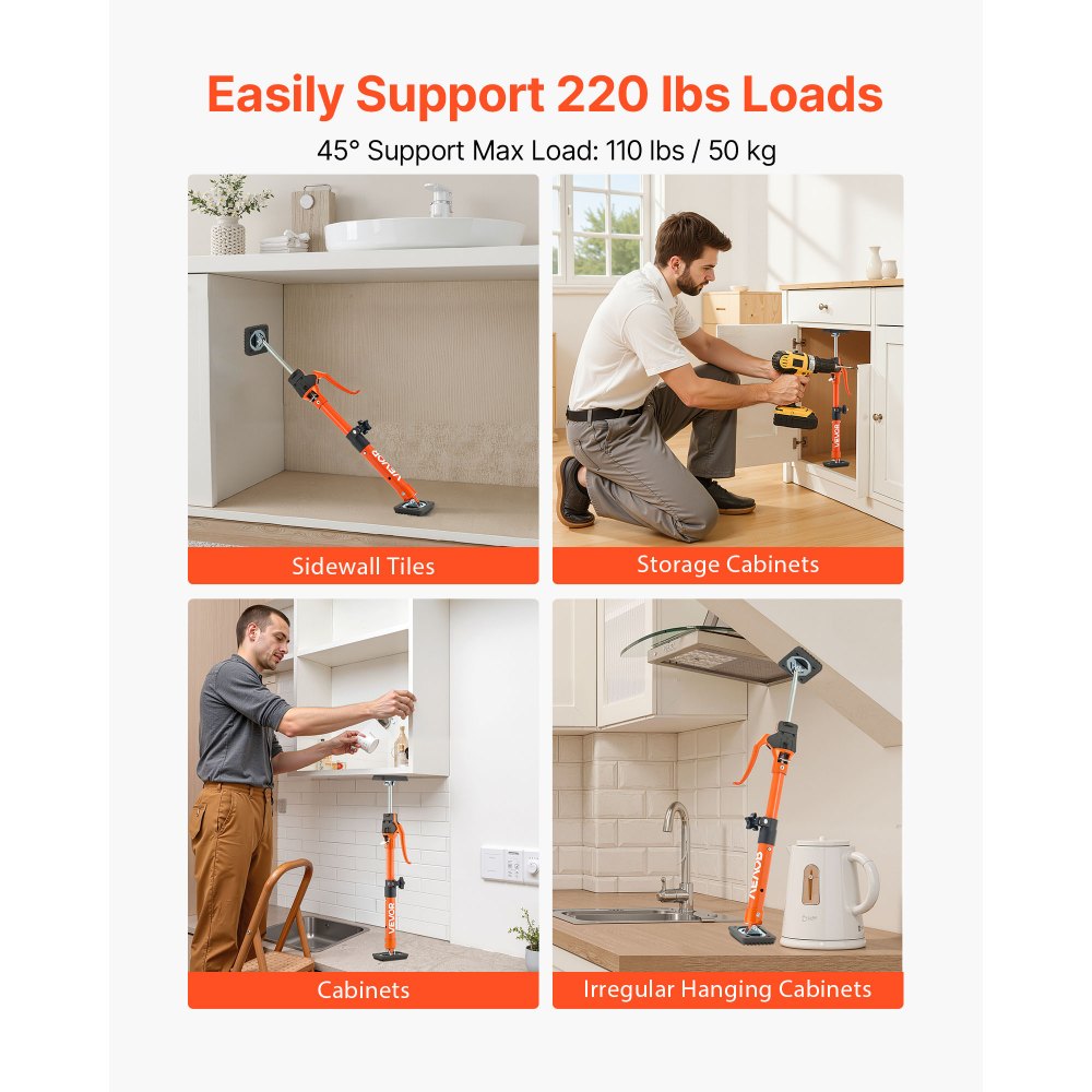 VEVOR Cabinet Jack Support Pole, 2-Pack, 15.75-23.6 Inch Steel Telescopic Quick Support Rod, Adjustable 3rd Hand System