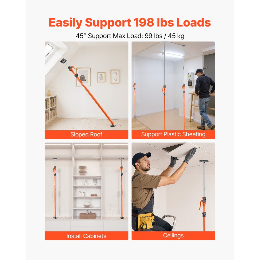 VEVOR Cabinet Jack Support Pole, 2-Pack, 49.2-114.6 Inch Steel Telescopic Quick Support Rod, Adjustable 3rd Hand System
