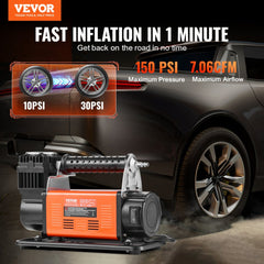 VEVOR 12V Heavy Duty Air Compressor - with Digital Pressure Gauge Tire Inflator Kit, 7.06 CFM Portable Tire Inflator
