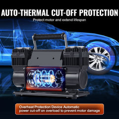 VEVOR 10.6 CFM Heavy Duty Air Compressor, 30s Fast Inflation | Dual-Cylinder Portable Tire Inflator, 12V 150PSI Offroad