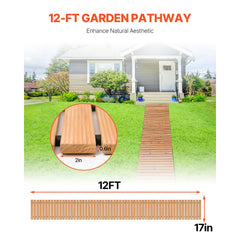 VEVOR Wooden Garden Pathway, 12 ft L x 17 in W, Non-Slip Straight Garden Walkway, Roll Out Cedar Outdoor Walkway Path