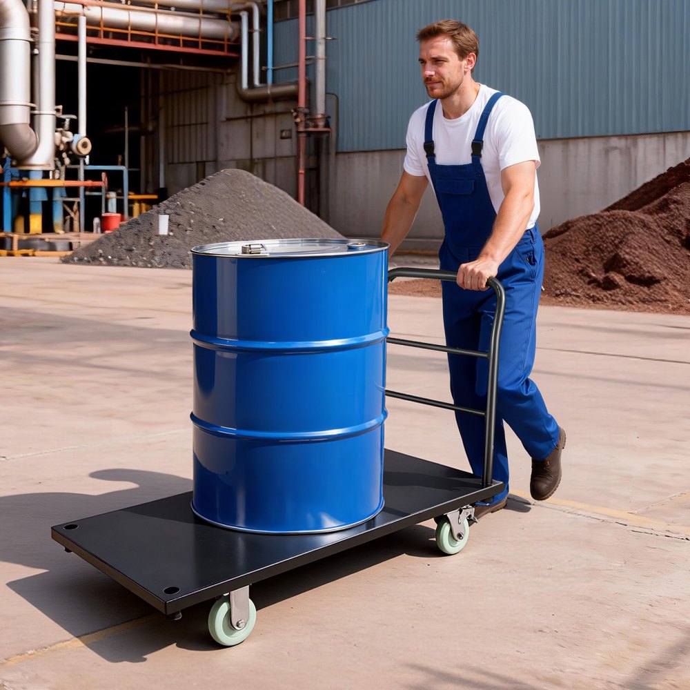 VEVOR Heavy Duty Platform Truck, 2000 lbs Capacity, Industrial Steel Flatbed Cart with Swivel Wheels and Handle