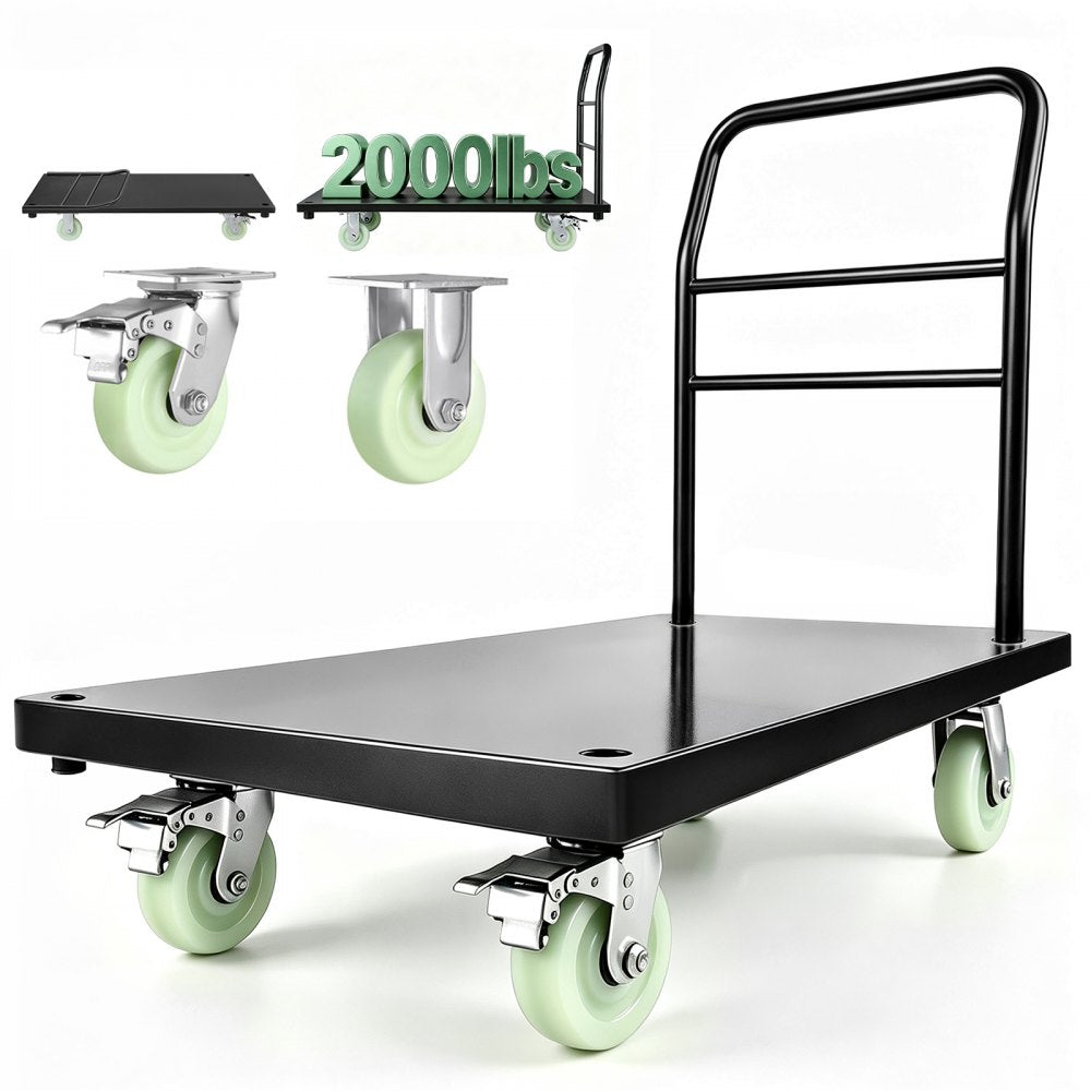 VEVOR Heavy Duty Platform Truck, 2000 lbs Capacity, Industrial Steel Flatbed Cart with Swivel Wheels and Handle