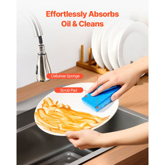 VEVOR Sponges, 12 Pcs Durable Natural Kitchen Sponges with Cellulose & Scrub Pad, Easy-to-Rinse Cleaning Sponges with