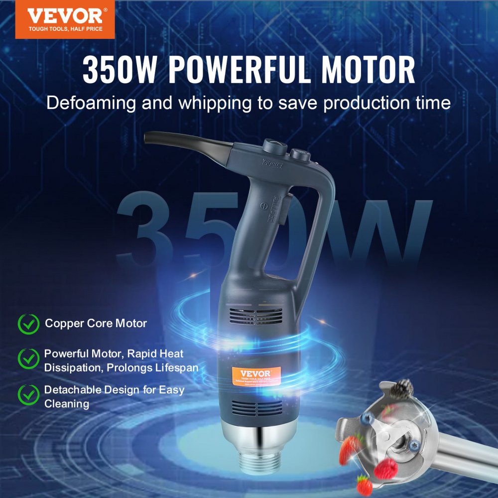 VEVOR Commercial Immersion Blender, 350W Heavy Duty Hand Mixer, 16 inch Stepless Variable Speed Mixer with Stainless