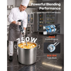 VEVOR Commercial Immersion Blender, 750W 20" Heavy Duty Hand Mixer, Variable Speed Kitchen Stick Mixer with 304
