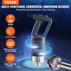 VEVOR Commercial Immersion Blender, 500 Watt Heavy Duty Hand Mixer, Variable Speed Kitchen Stick Mixer with 304