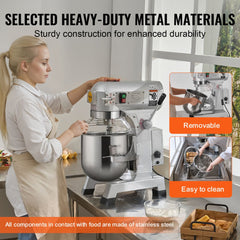 VEVOR Commercial Food Mixer, 14L Commercial Stand Mixer with 3 Adjustable Speeds, 550W Dough Mixer with Stainless Steel