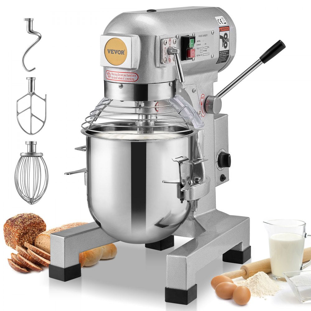 VEVOR Commercial Food Mixer, 14L Commercial Stand Mixer with 3 Adjustable Speeds, 550W Dough Mixer with Stainless Steel