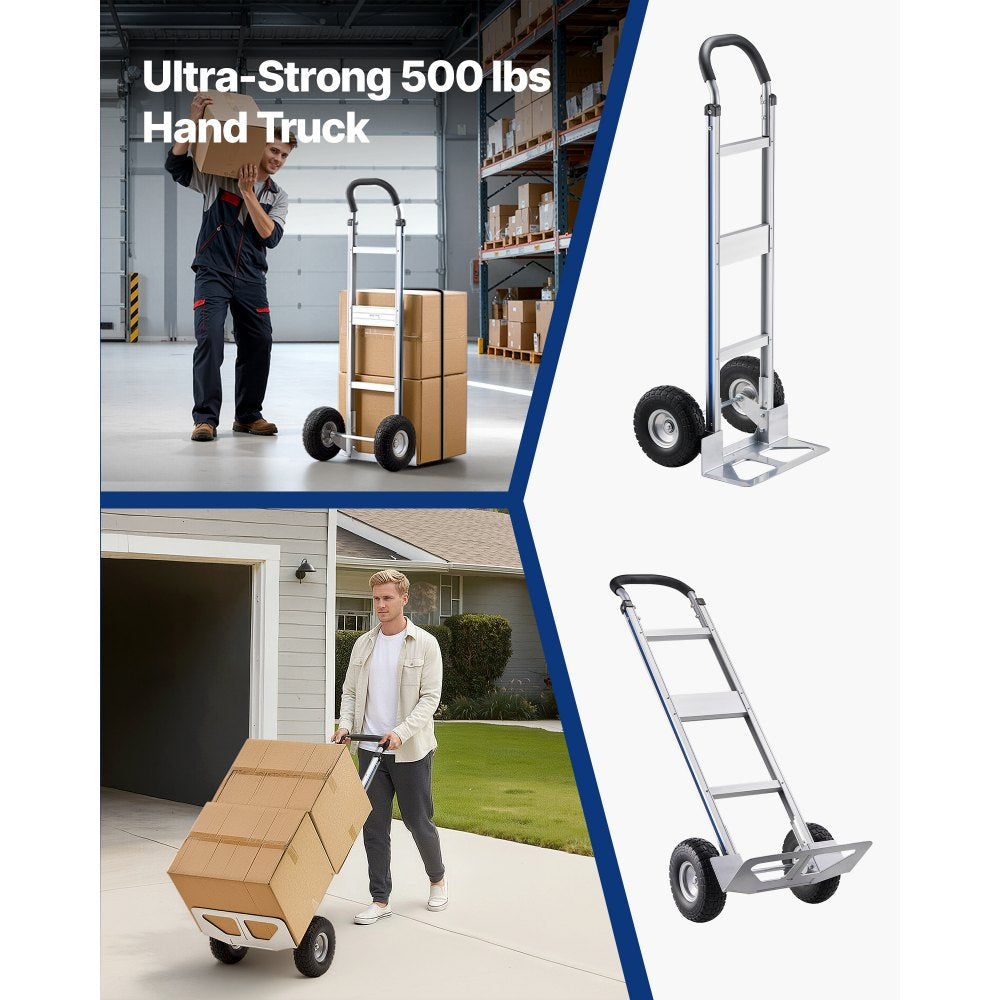 VEVOR Hand Truck, 500 lbs Load Capacity, Heavy-Duty Hand Truck Dolly with Non-Slip Wheels & Handle, Aluminum Alloy