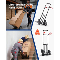 VEVOR Hand Truck, 600 lbs Load Capacity, Heavy-Duty Hand Truck Dolly with Wheels & Telescoping Handle, Portable Dolly