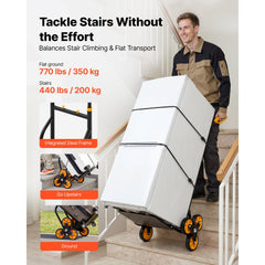 VEVOR Stair Climbing Cart, 770 lbs Stair-Climbing Capacity, Heavy-Duty Folding Trolley Cart with Telescoping Handle, 6