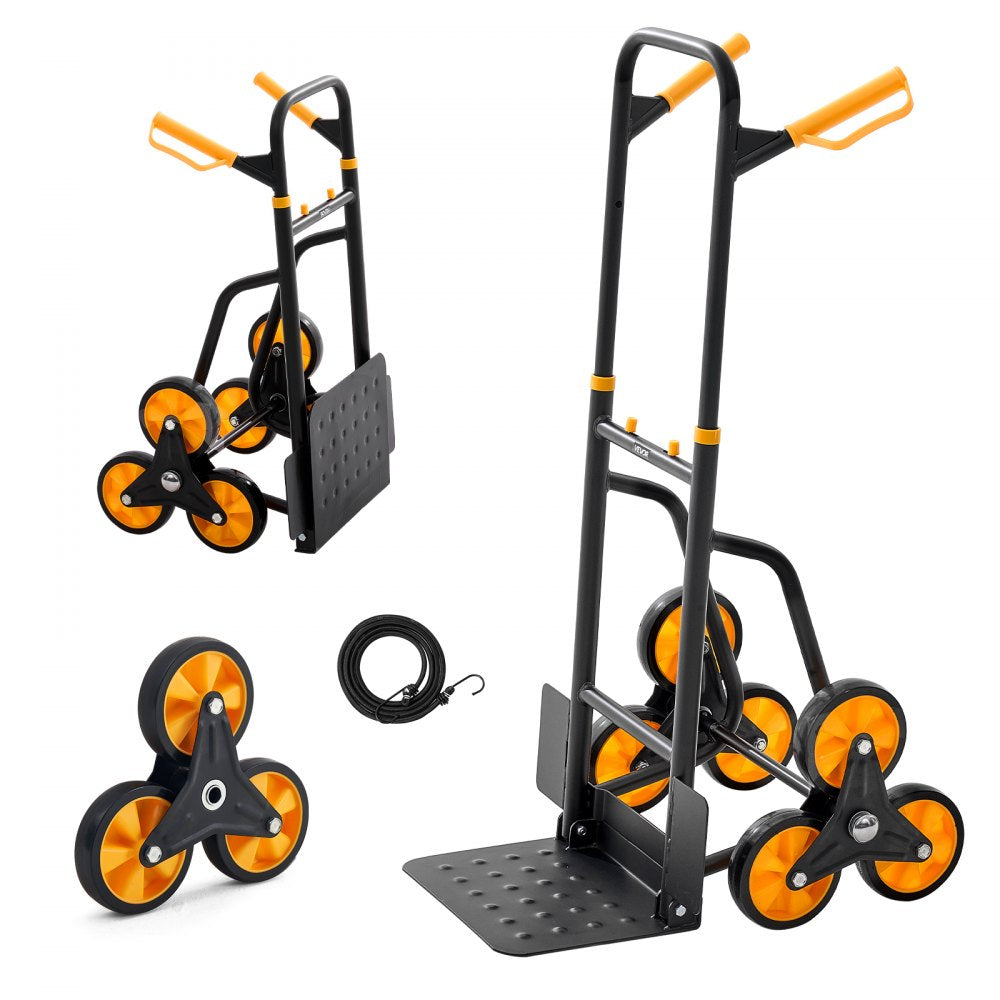 VEVOR Stair Climbing Cart, 770 lbs Stair-Climbing Capacity, Heavy-Duty Folding Trolley Cart with Telescoping Handle, 6