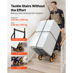 VEVOR Stair Climbing Cart, 440 lbs Stair-Climbing Capacity, Heavy-Duty Folding Trolley Cart with Telescoping Handle, 6