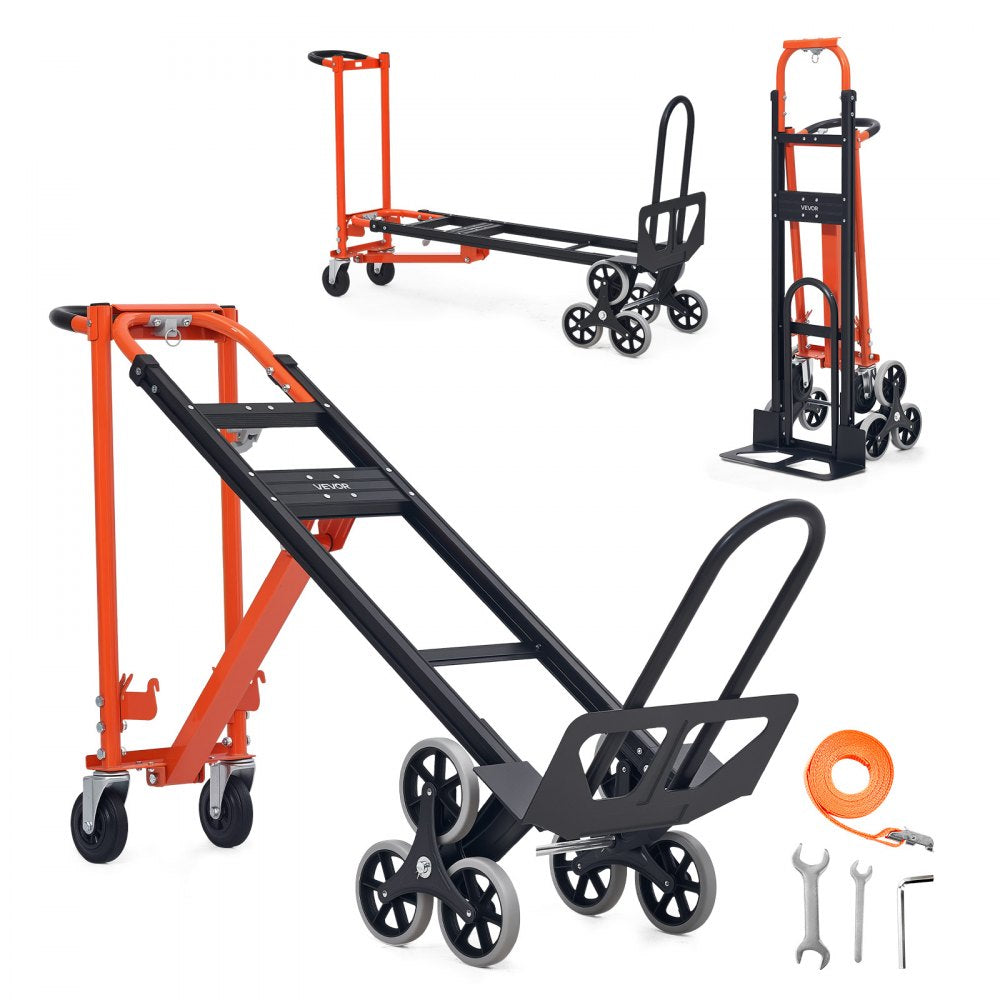 VEVOR 3 in 1 Industrial Convertible Stair Climbing Cart, 770 lbs Max Load, Folding Hand Truck Dolly with Handle &