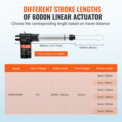 VEVOR Linear Actuator 12V, 6 Inch Heavy Duty 1320lbs/6000N Linear Actuator, 0.19"/s Linear Motion Actuator with