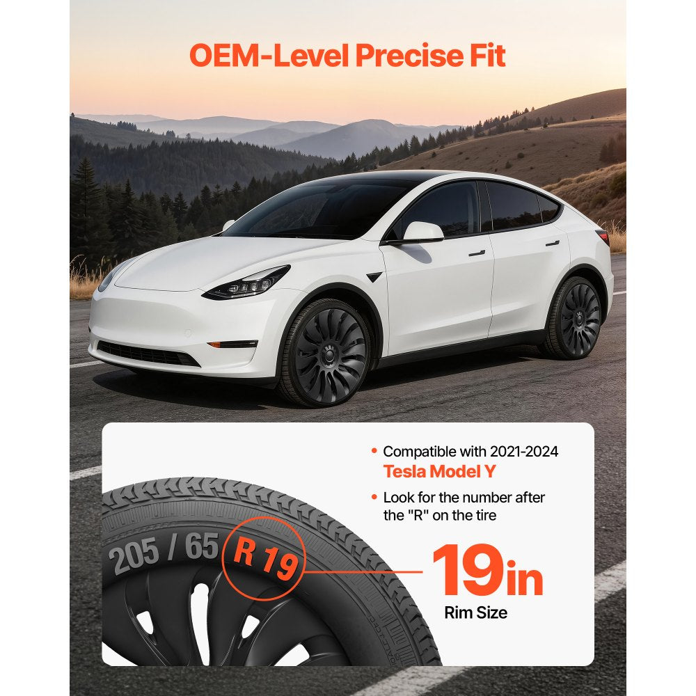 VEVOR Hubcaps Wheel Covers for 2021-2024 Tesla Model Y, 19 Inch Set of 4 Wheel Rim Cover Hubcaps OEM Style Replacement