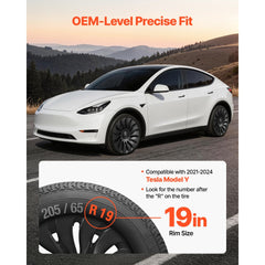 VEVOR Hubcaps Wheel Covers for 2021-2024 Tesla Model Y, 19 Inch Set of 4 Wheel Rim Cover Hubcaps OEM Style Replacement