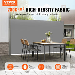 VEVOR Retractable Side Awning, 63''x 118'' Aluminum Outdoor Privacy Screen, 280g Polyester Water-proof Retractable