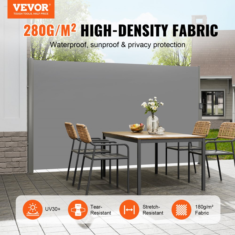 VEVOR Retractable Side Awning, 71''x 118'' Aluminum Outdoor Privacy Screen, 280g Polyester Water-proof Retractable
