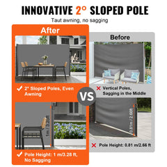 VEVOR Retractable Side Awning, 71''x 118'' Aluminum Outdoor Privacy Screen, 280g Polyester Water-proof Retractable