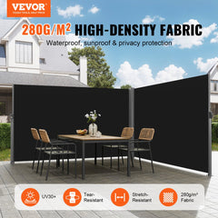 VEVOR Retractable Side Awning, 71''x 236'' Aluminum Outdoor Privacy Screen, 280g Polyester Water-proof Retractable