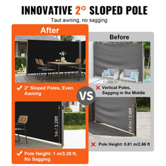 VEVOR Retractable Side Awning, 71''x 236'' Aluminum Outdoor Privacy Screen, 280g Polyester Water-proof Retractable