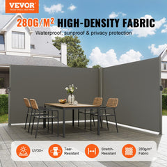 VEVOR Retractable Side Awning, 71''x 236'' Aluminum Outdoor Privacy Screen, 280g Polyester Water-proof Retractable
