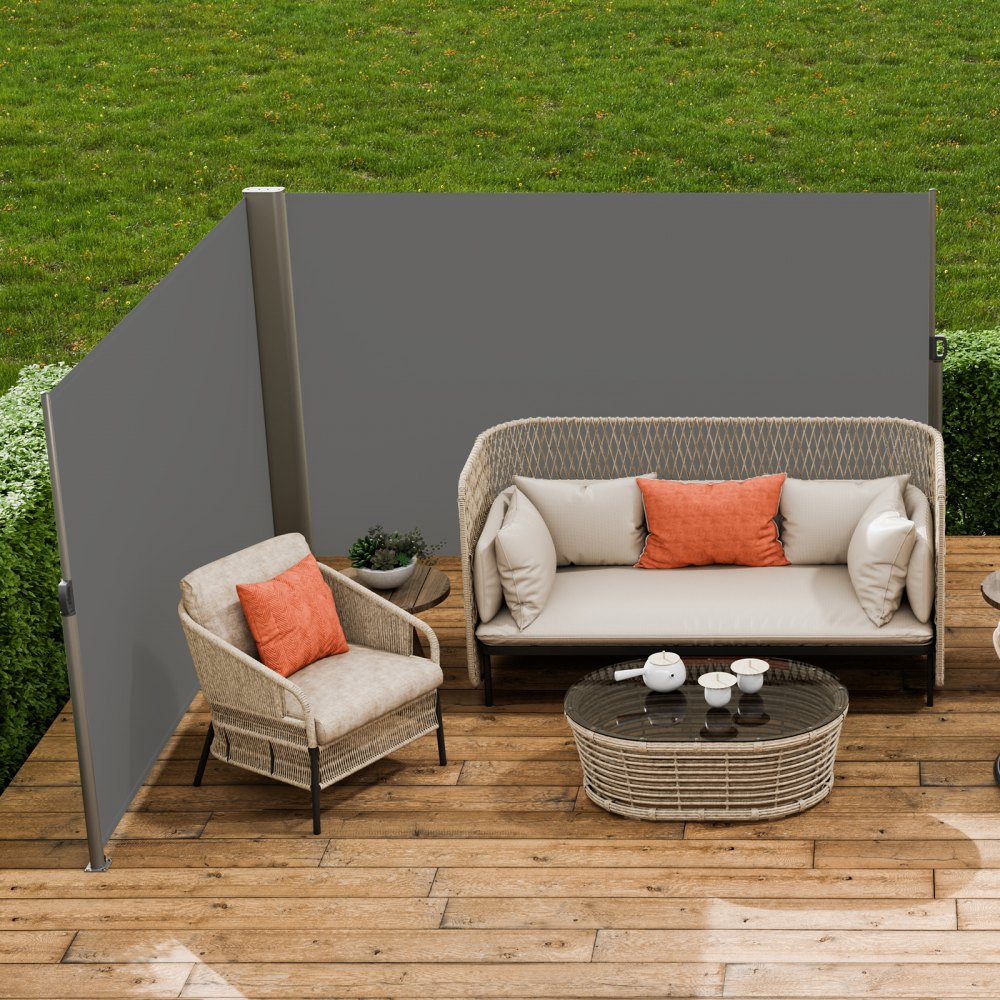 VEVOR Retractable Side Awning, 71''x 236'' Aluminum Outdoor Privacy Screen, 280g Polyester Water-proof Retractable