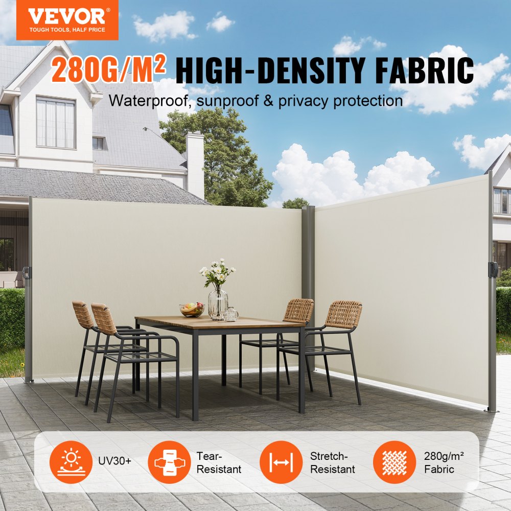 VEVOR Retractable Side Awning, 71''x 236'' Aluminum Outdoor Privacy Screen, 280g Polyester Water-proof Retractable