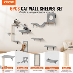 VEVOR Wall Mounted Cat Shelves, Cat Wall Shelves and Perches with Jumping Boards, Hammock, Sofa, Cat Tree & Cat Grip
