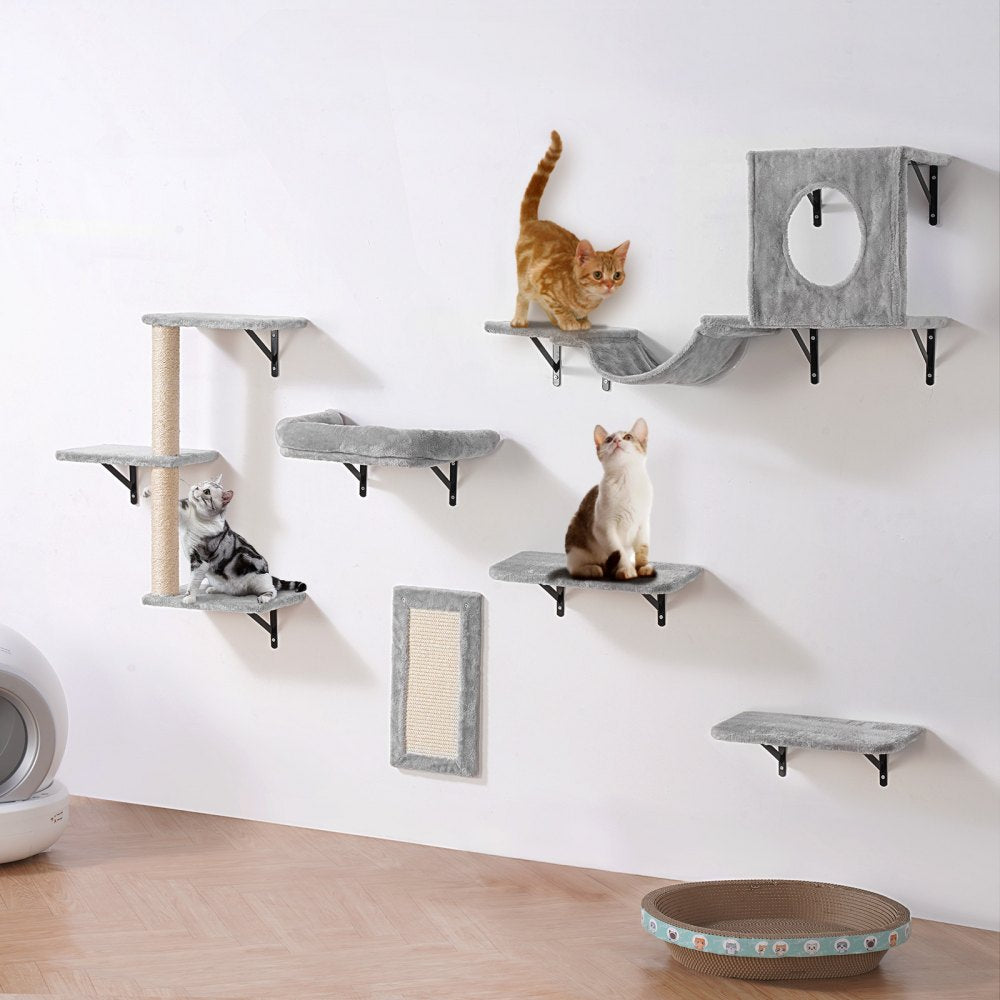 VEVOR Wall Mounted Cat Shelves, Cat Wall Shelves and Perches with Jumping Boards, Hammock, Sofa, Cat Tree & Cat Grip