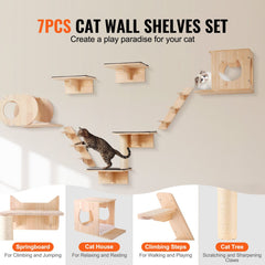 VEVOR Wall Mounted Cat Shelves, Cat Wall Shelves and Perches with Jumping Boards, Cat Beds, Hammocks & Cat Tree, Cat