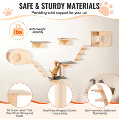 VEVOR Wall Mounted Cat Shelves, Cat Wall Shelves and Perches with Jumping Boards, Cat Beds, Hammocks & Cat Tree, Cat