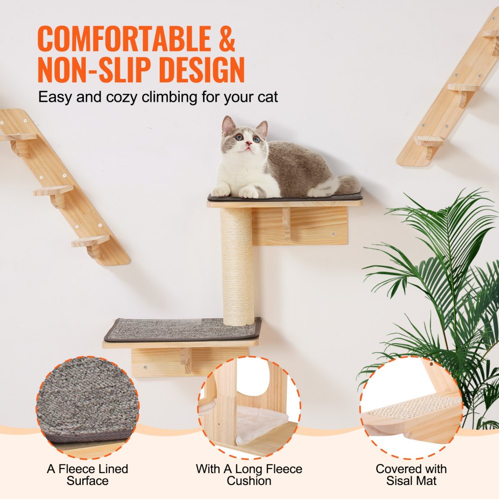 VEVOR Wall Mounted Cat Shelves, Cat Wall Shelves and Perches with Jumping Boards, Cat Beds, Hammocks & Cat Tree, Cat