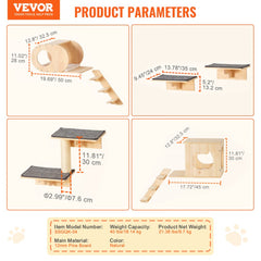 VEVOR Wall Mounted Cat Shelves, Cat Wall Shelves and Perches with Jumping Boards, Cat Beds, Hammocks & Cat Tree, Cat