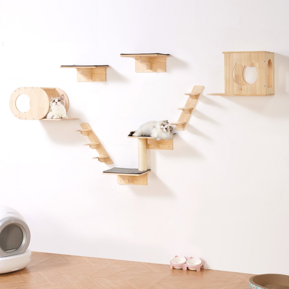 VEVOR Wall Mounted Cat Shelves, Cat Wall Shelves and Perches with Jumping Boards, Cat Beds, Hammocks & Cat Tree, Cat