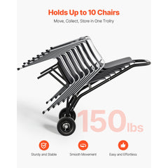 VEVOR Folding Chair Rack, 150 LBS Capacity, Heavy-duty Chair Cart for Stacking 10 Chairs, Multi-Function Metal Chair