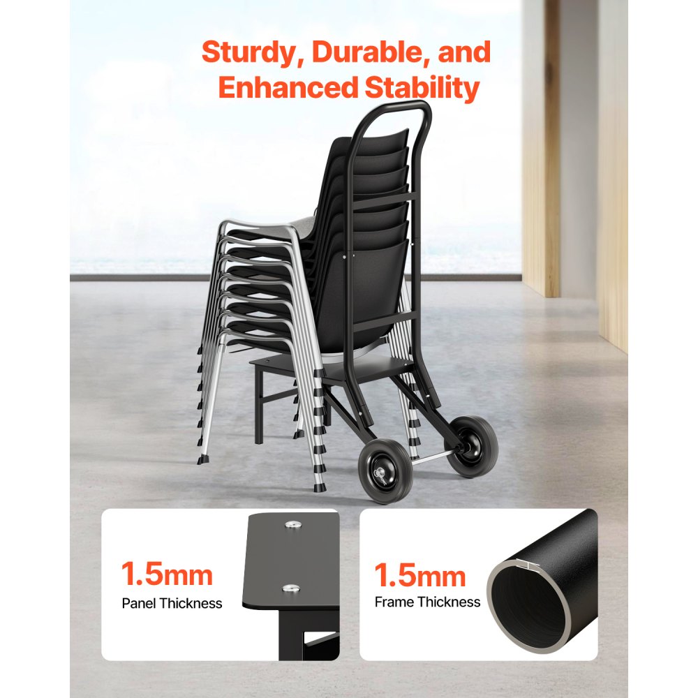 VEVOR Folding Chair Rack, 150 LBS Capacity, Heavy-duty Chair Cart for Stacking 10 Chairs, Multi-Function Metal Chair