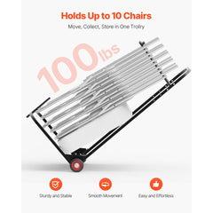 VEVOR Folding Chair Rack, 100 LBS Capacity, Heavy-duty Chair Cart for Hanging 10 Chairs, Multi-Function Metal Chair