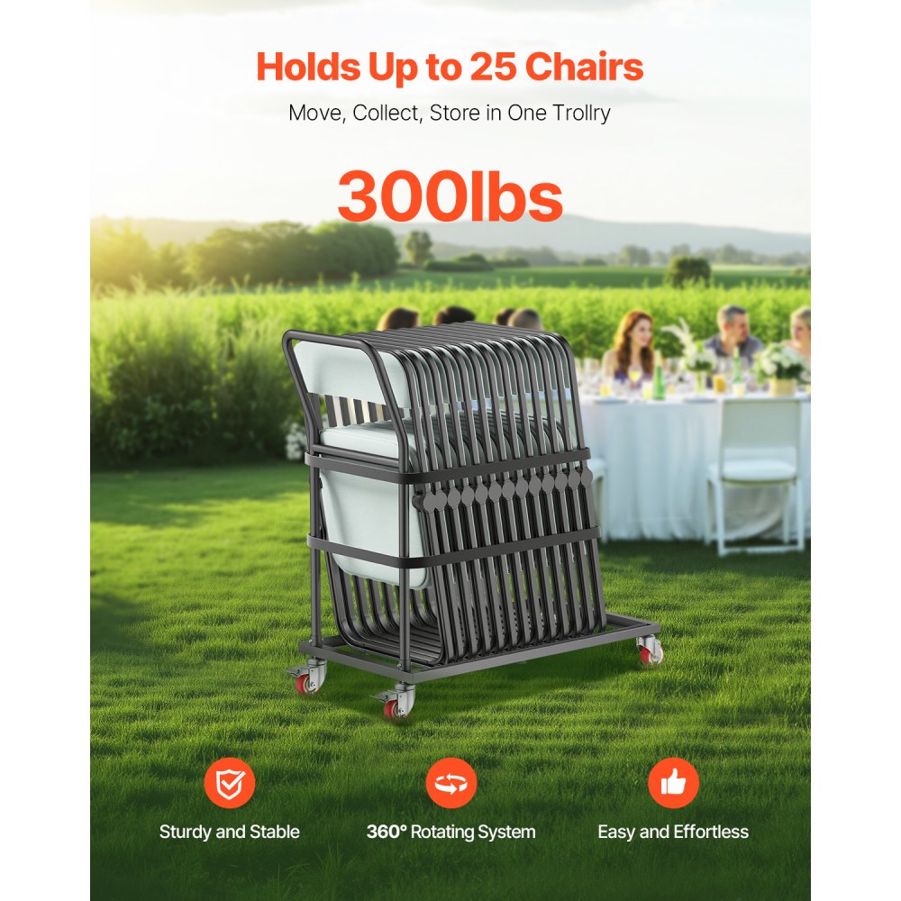VEVOR Folding Chair Rack, 300 LBS Capacity, L-shape Vertical Placement Chair Cart for 25 Chairs, Heavy-duty Metal Chair